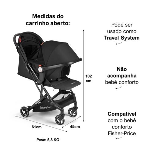 Aluguel Carrinho de Bebê Fisher-Price Oppa Compacto Leve 0-15kgs Preto (Diário)